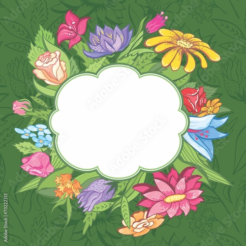 Fototapeta Naklejka Na Ścianę i Meble -  Vector bright flower frame