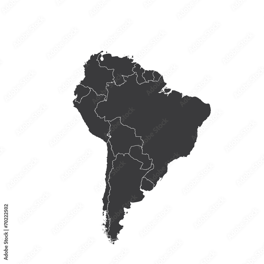 Outline on clean background of the continent of South America Outline on clean background of the continent of South America
