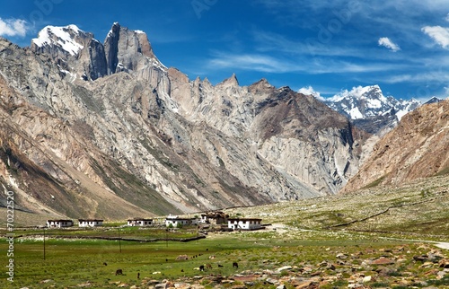 village in valley and Nun Kun range