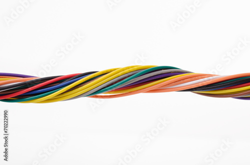Multicolored computer cable closeup