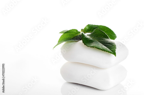 White soap with green leaf