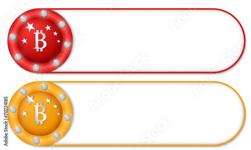 set of two buttons with screws and bitcoin symbol
