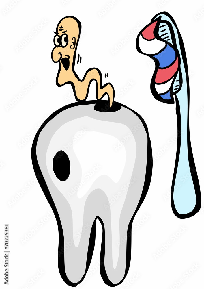 cartoon teeth, toothpaste, toothbrush and caries Stock Illustration ...