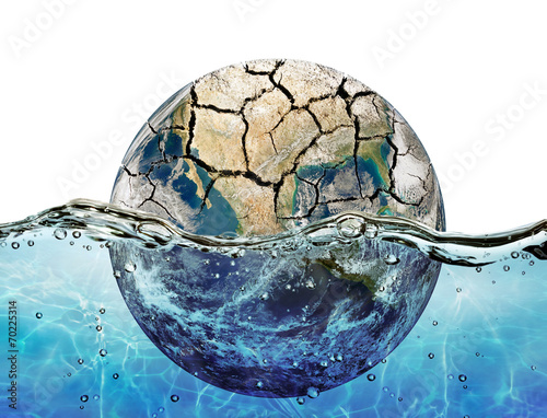 Dried up planet immersed in the waters of world ocean