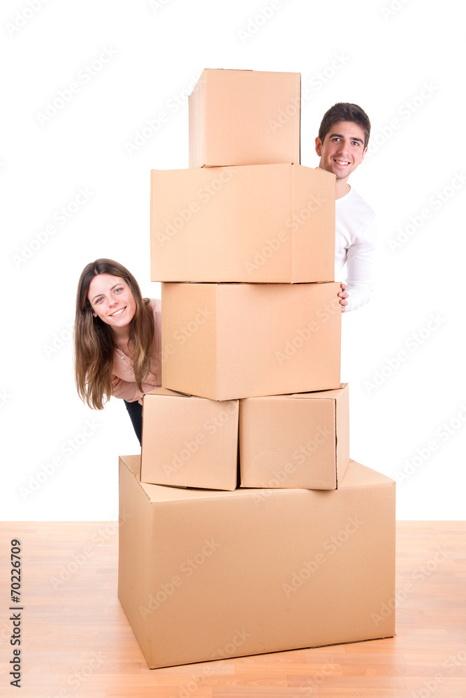 Happy couple with boxes Happy couple with boxes