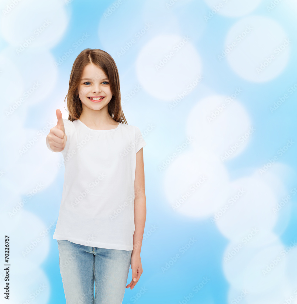 smiling little girl in white blank t-shirt smiling little girl in white blank t-shirt