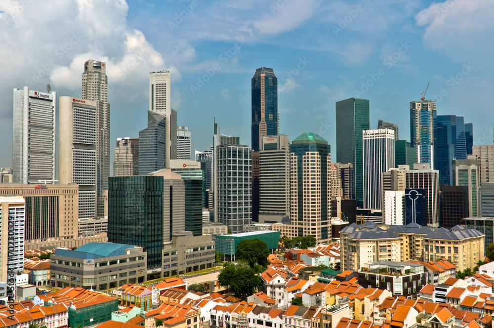 Obraz premium Aerial view of Singapore Chinatown and Business District
