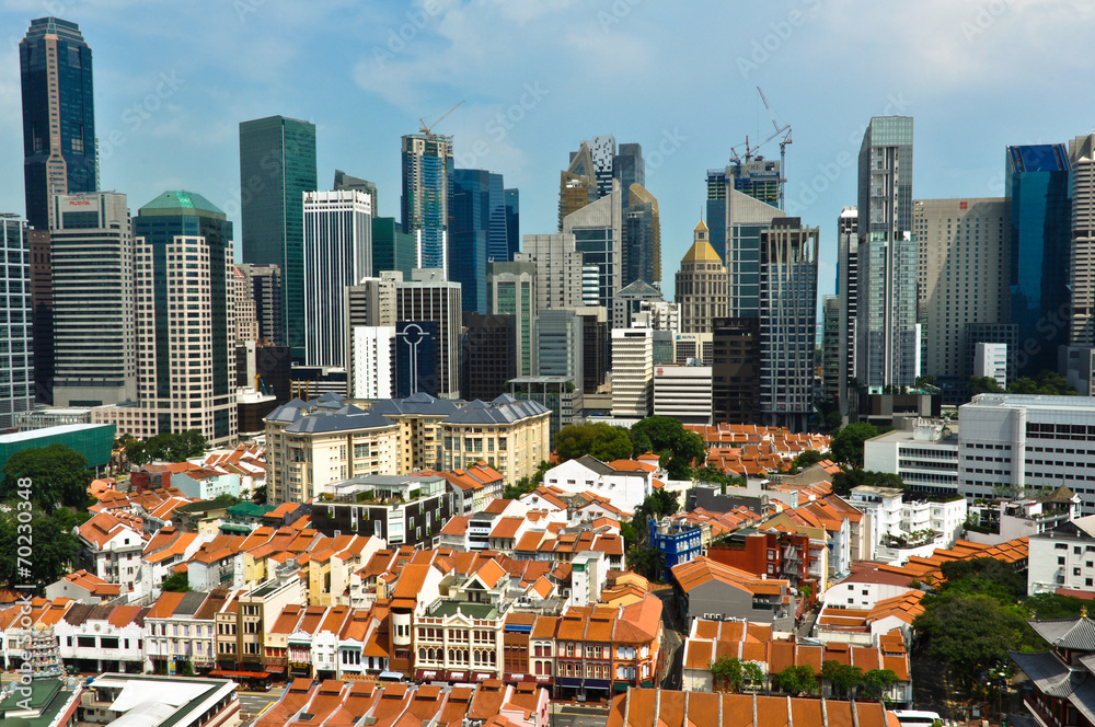 Obraz premium Aerial view of Singapore Chinatown and Business District
