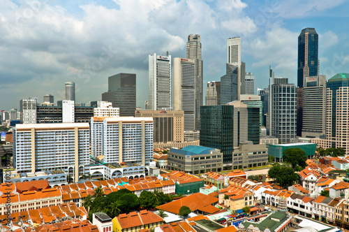 Photography Aerial view of Singapore Chinatown and Business District