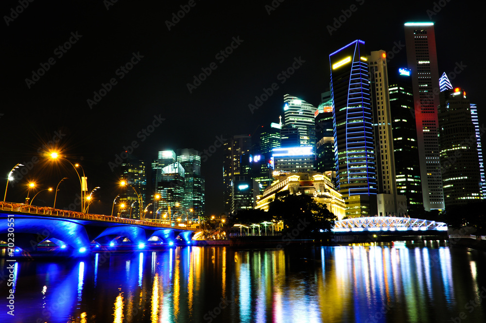 Singapore Business District Skyline by Night