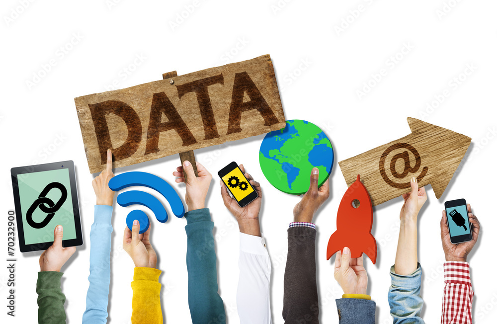 Diverse Hands Holding Data Symbols Stock Photo | Adobe Stock