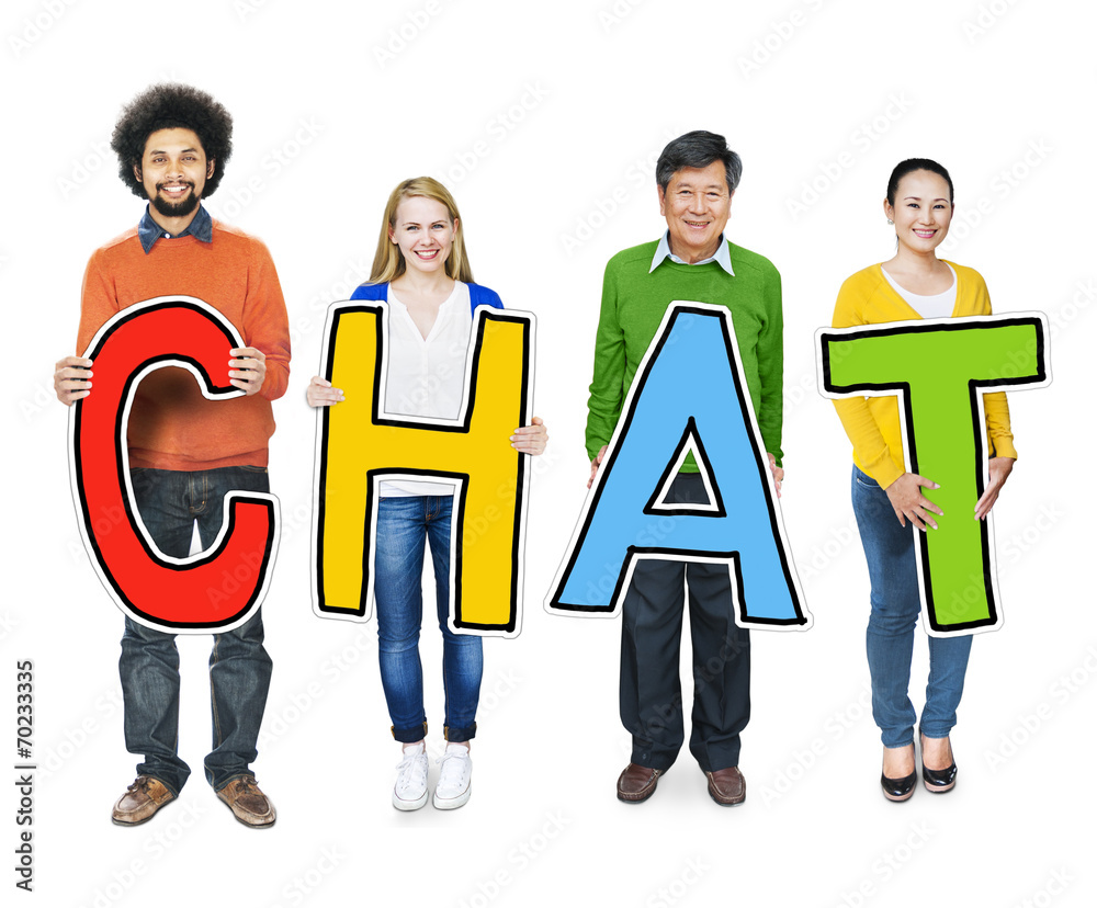 Group of People Standing Holding Chat Group of People Standing Holding Chat