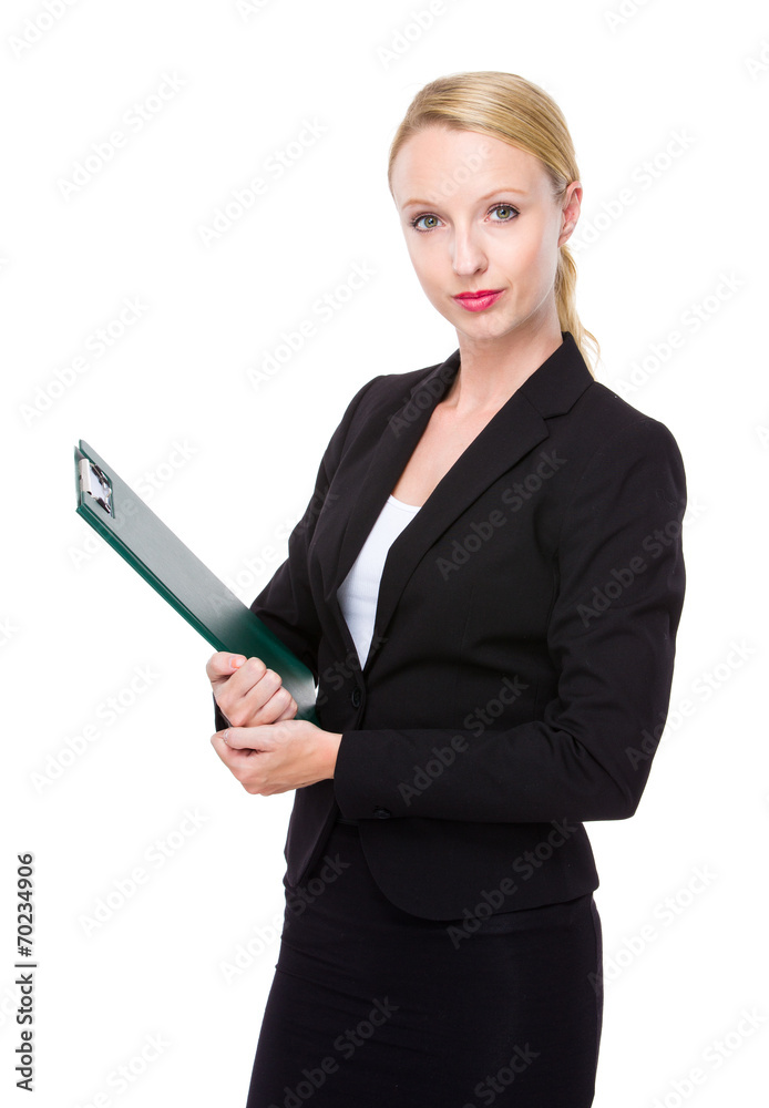 Caucasian businesswoman with clipboard Caucasian businesswoman with clipboard