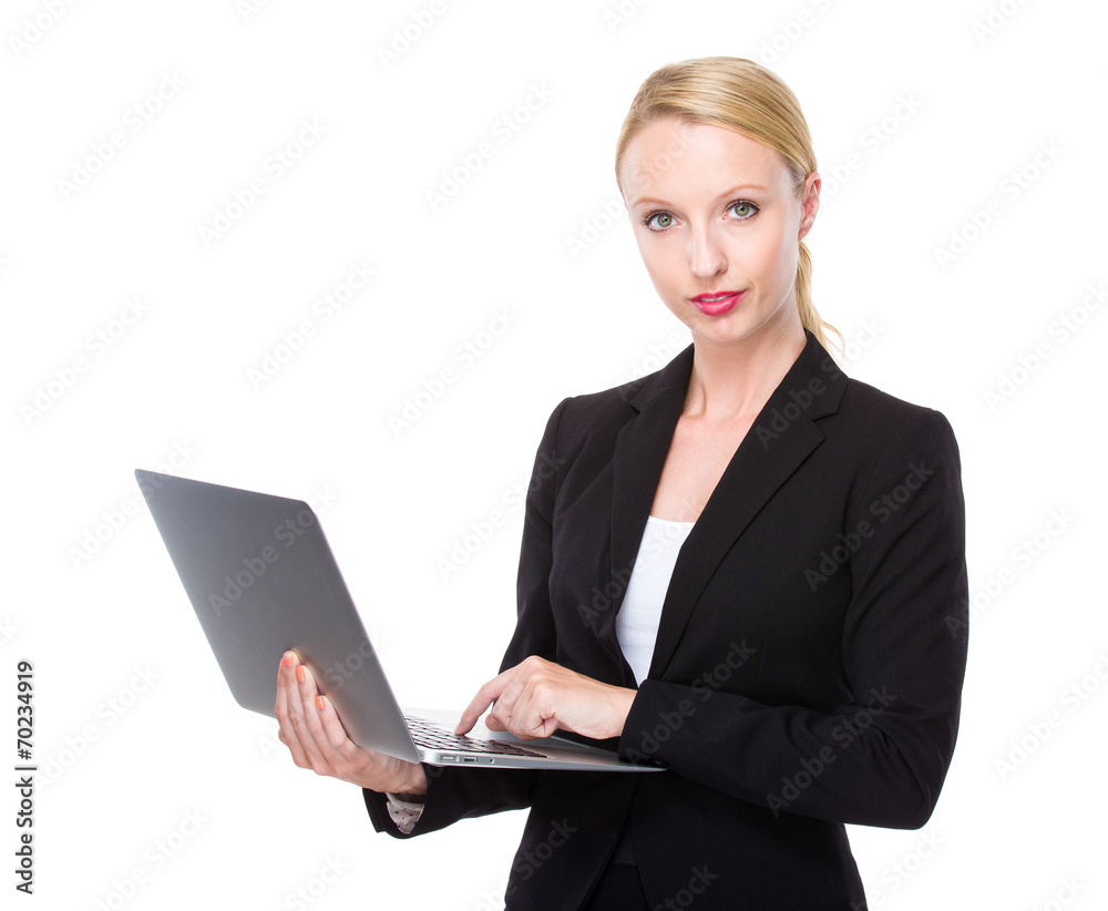 Caucasian businesswoman use of laptop Caucasian businesswoman use of laptop