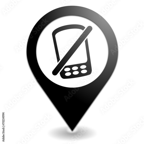 téléphone portable éteint sur symbole localisation noir