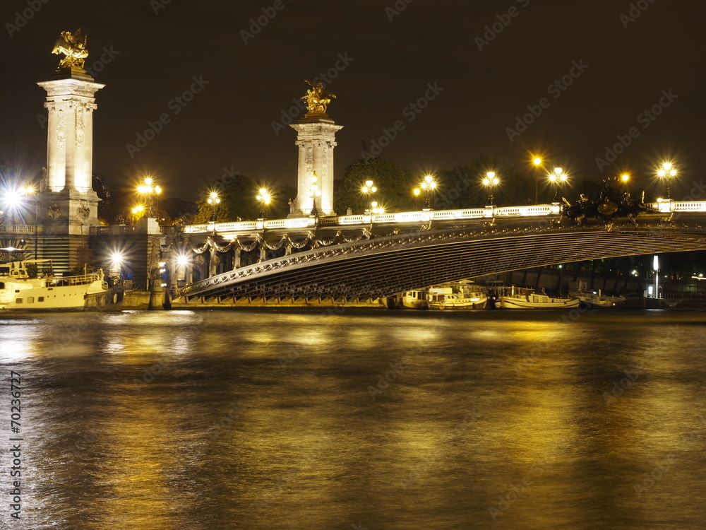 Fototapeta premium Puente de Alejandro III en Paris iluminado