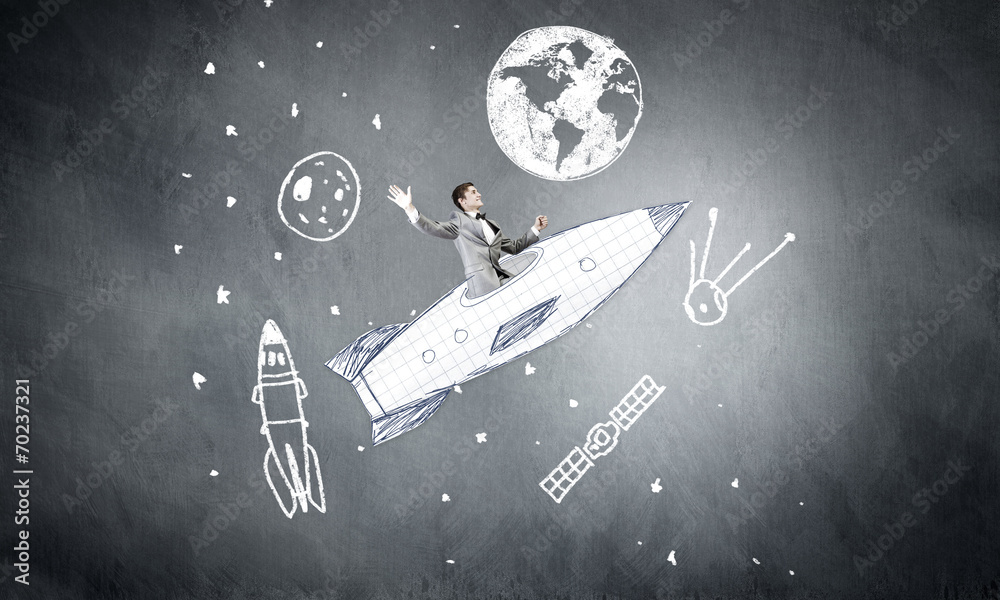 Naklejka premium Man on rocket