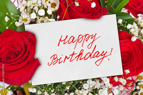 Canvas Print Roses bouquet and card Happy Birthday
