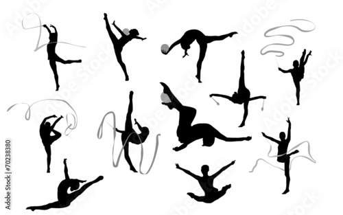 Fototapeta Naklejka Na Ścianę i Meble -  Rhythmic Gymnasts Silhouettes