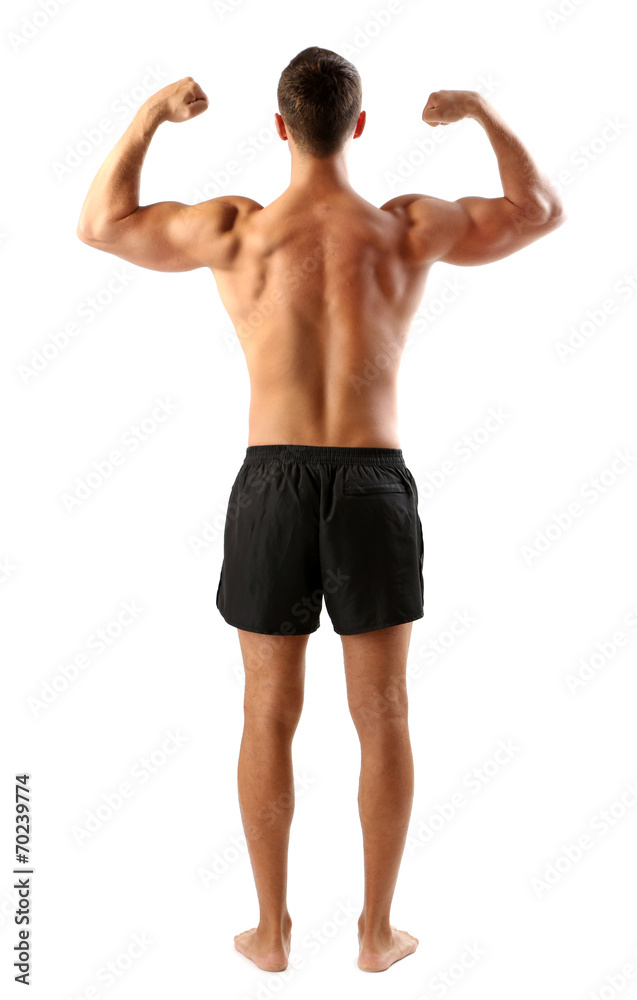 Muscle young man isolated on white