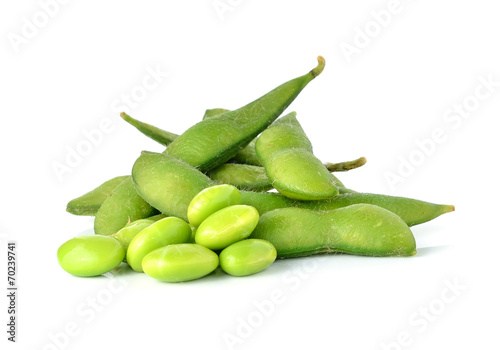 green soybeans on white background photo