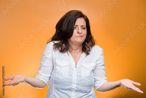  Woman with arms out asking what's the problem who cares photo