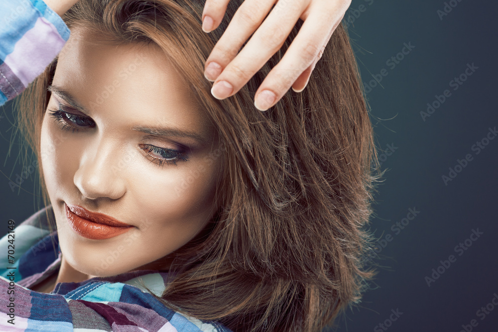 Fototapeta premium Beautiful young model close up face portrait.