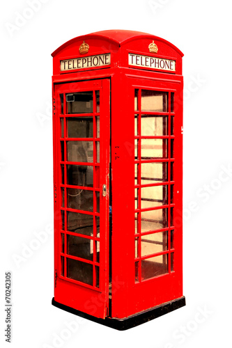 Classic British red phone booth in London UK  isolated on white