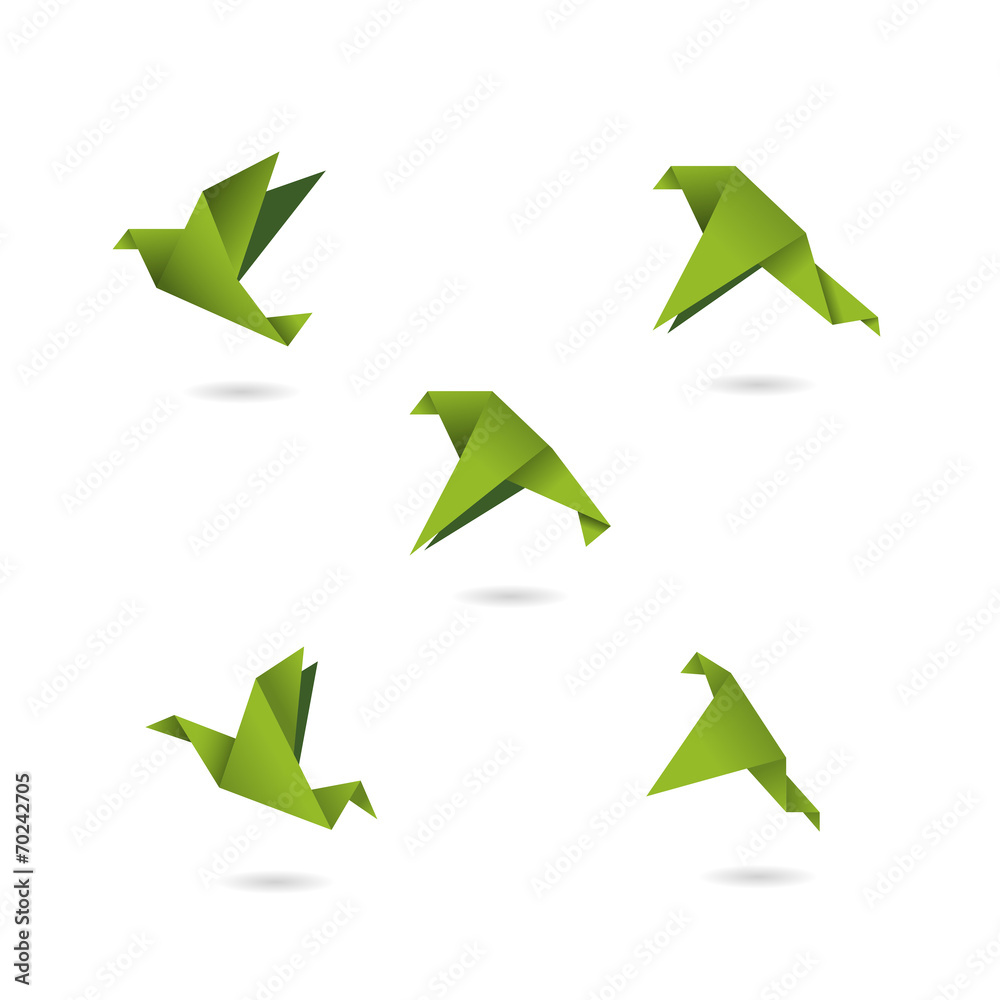 Fototapeta premium origami green birds icons set vector illustration
