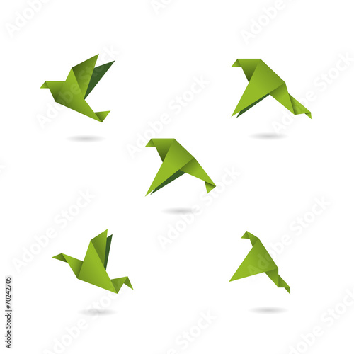 origami green birds icons set vector illustration