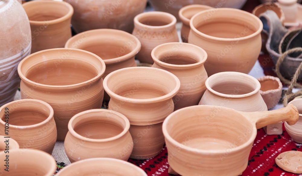 Traditional clay pots exposed to a rural fair Traditional clay pots exposed to a rural fair