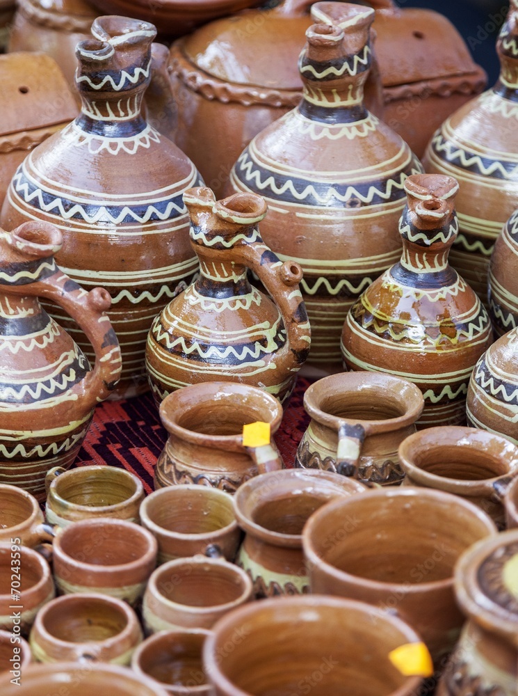 Traditional clay pots exposed to a rural fair Traditional clay pots exposed to a rural fair