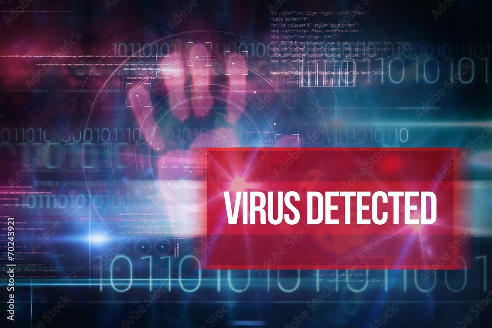 Virus detected against blue technology design with binary code Virus detected against blue technology design with binary code