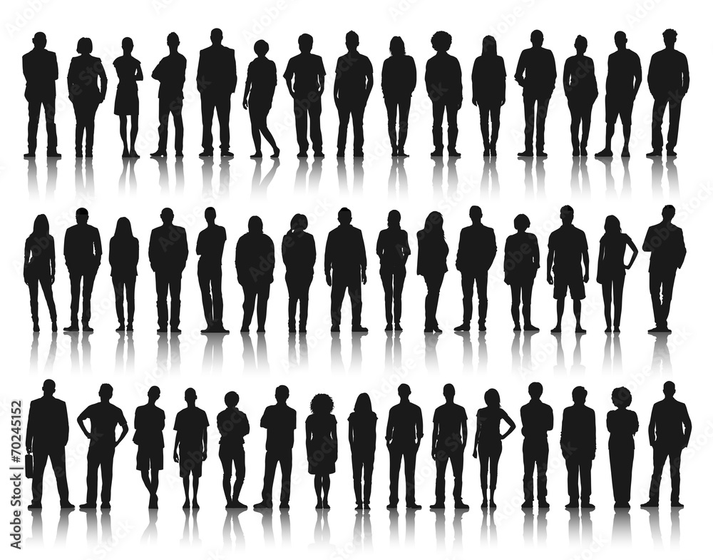 Silhouette Group of People Standing - obrazy, fototapety, plakaty 