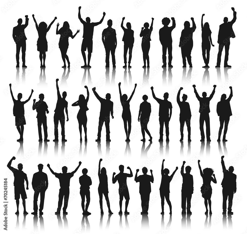 Silhouette Group of People Standing and Celebration Silhouette Group of People Standing and Celebration