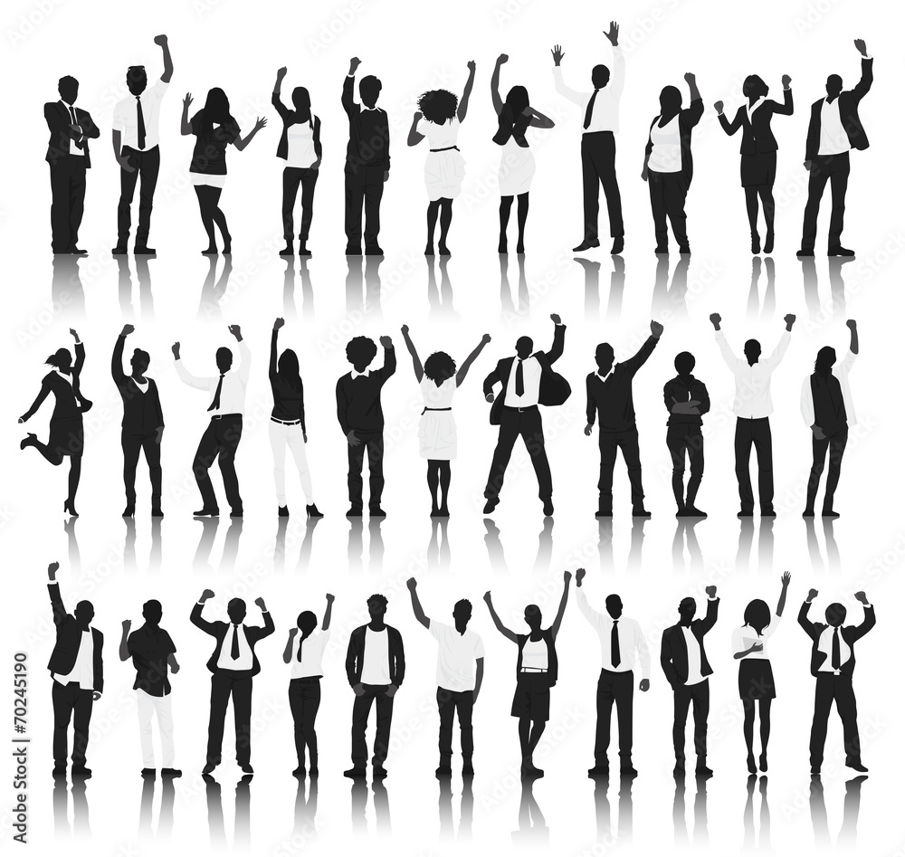 Silhouette Group of People Standing and Celebration Silhouette Group of People Standing and Celebration