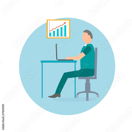 Businessman with laptop in office chair