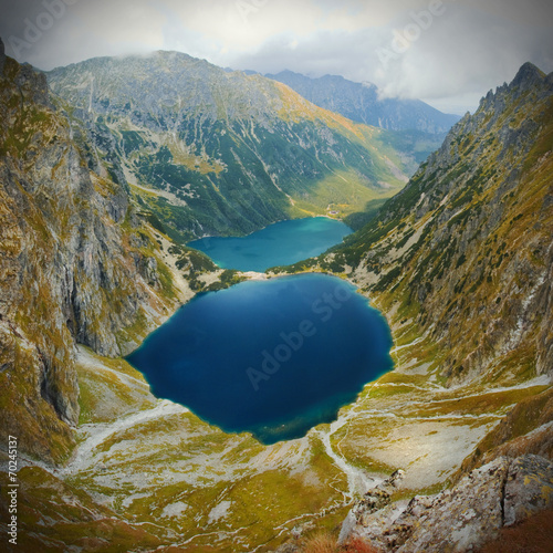 Landscape view of mountain lake in Tatra mountains