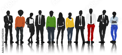 Silhouettes Group of Colorful Casual People in a Row