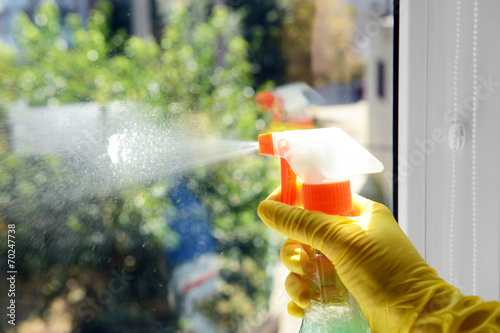 Cleaning window with special cleaner