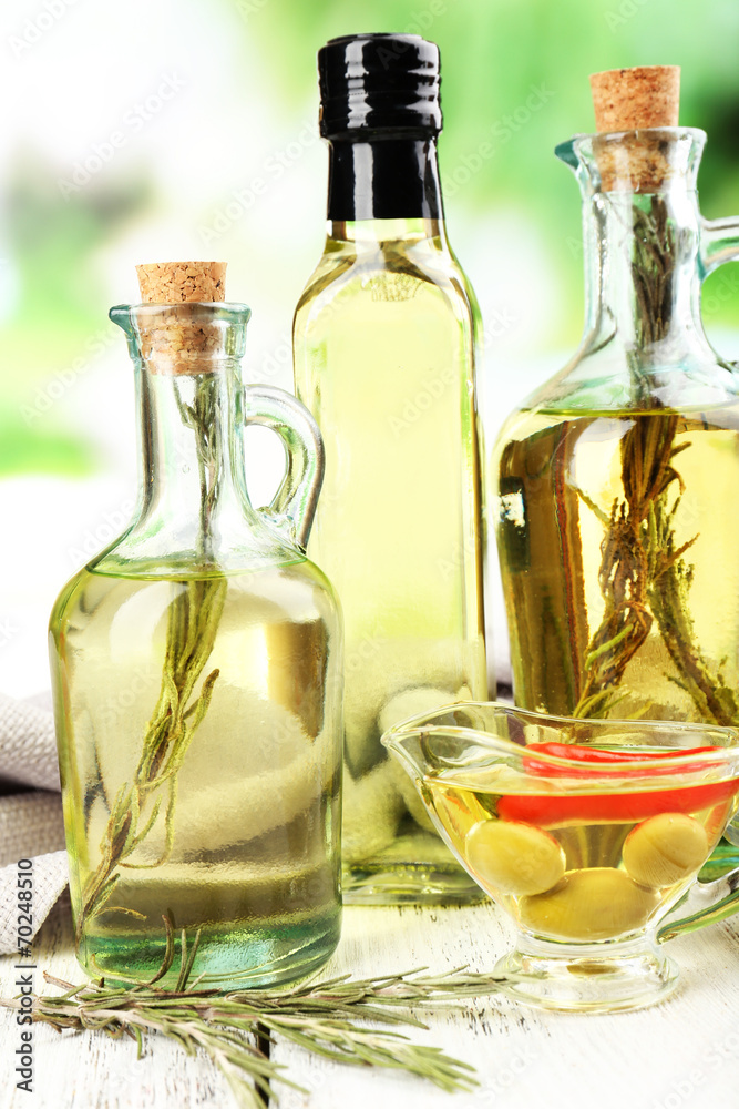 Different sorts of cooking oil, close-up Different sorts of cooking oil, close-up