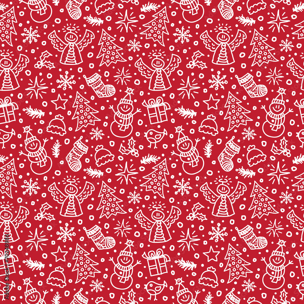 Fototapeta premium Christmas Red Seamless Pattern. Vector illustration. New year