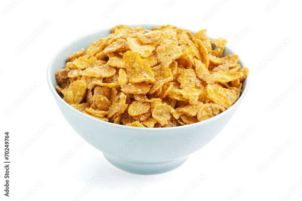 Bowl of sugarcoated corn flakes