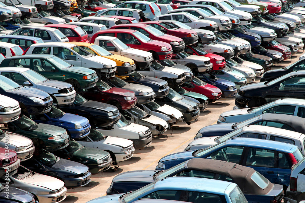Fototapeta premium cars destroyed in the courtyard of the automobile junkyard