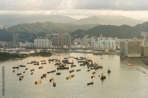 Canvas Print group of boat hongkong cityscape
