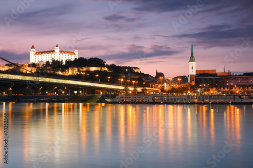 View of the Bratislava castle over the river Danube  Slovakia.