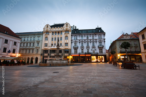One of the main squares in the old town of Bratislava, Slovakia.
