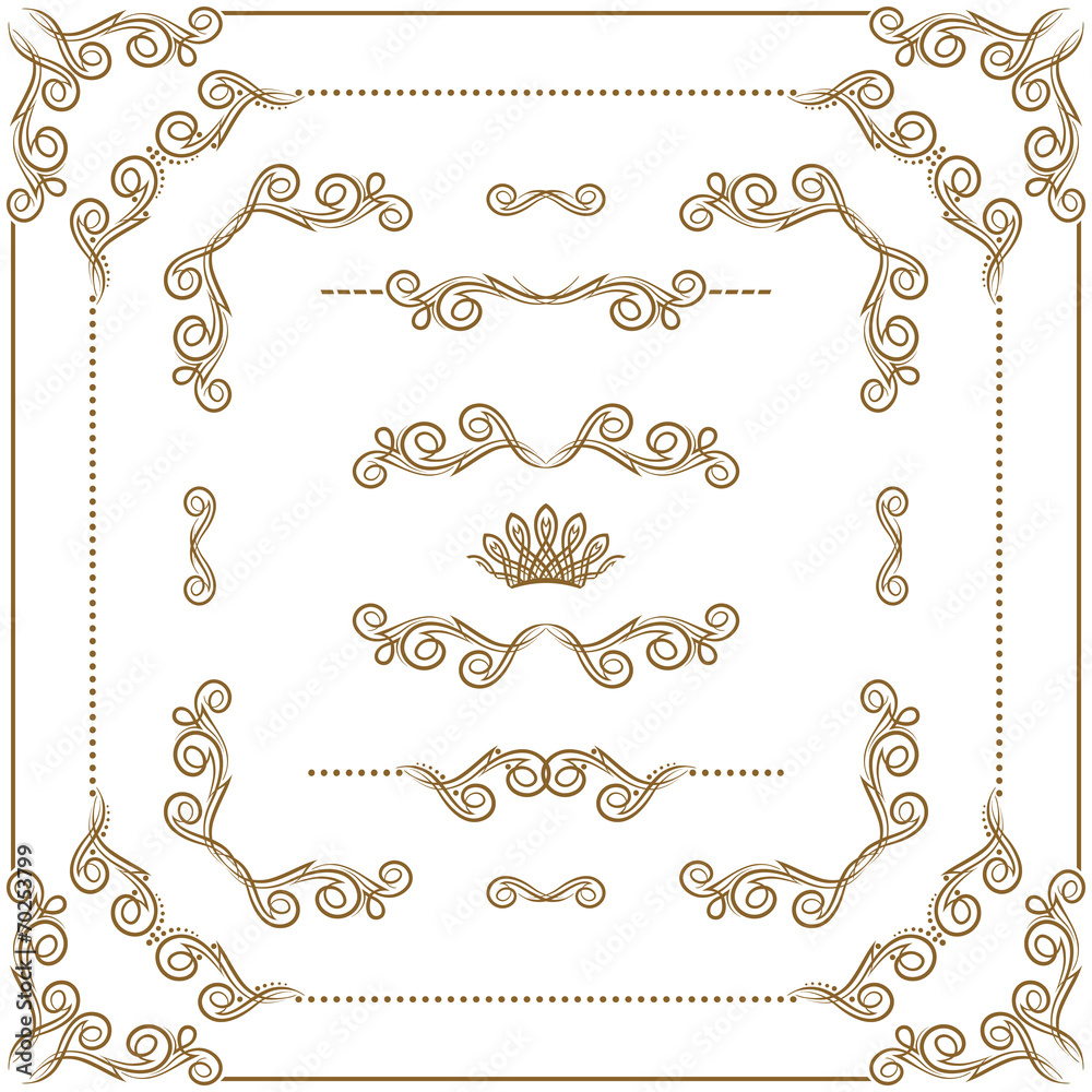 Obraz premium Vector set of gold decorative borders, frame