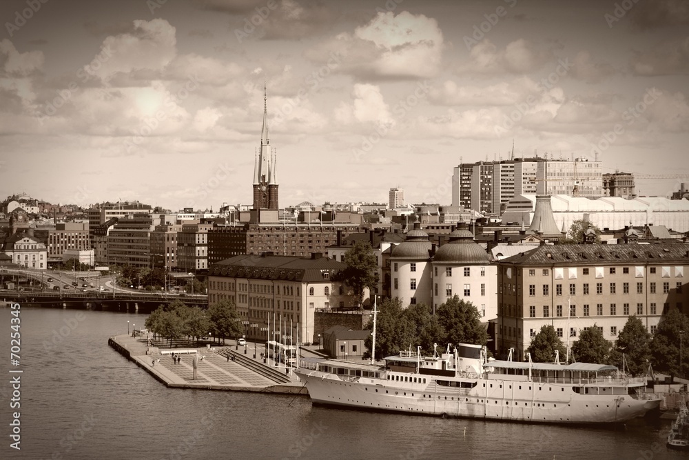 Stockholm Old Town. Sepia monochrome tone.