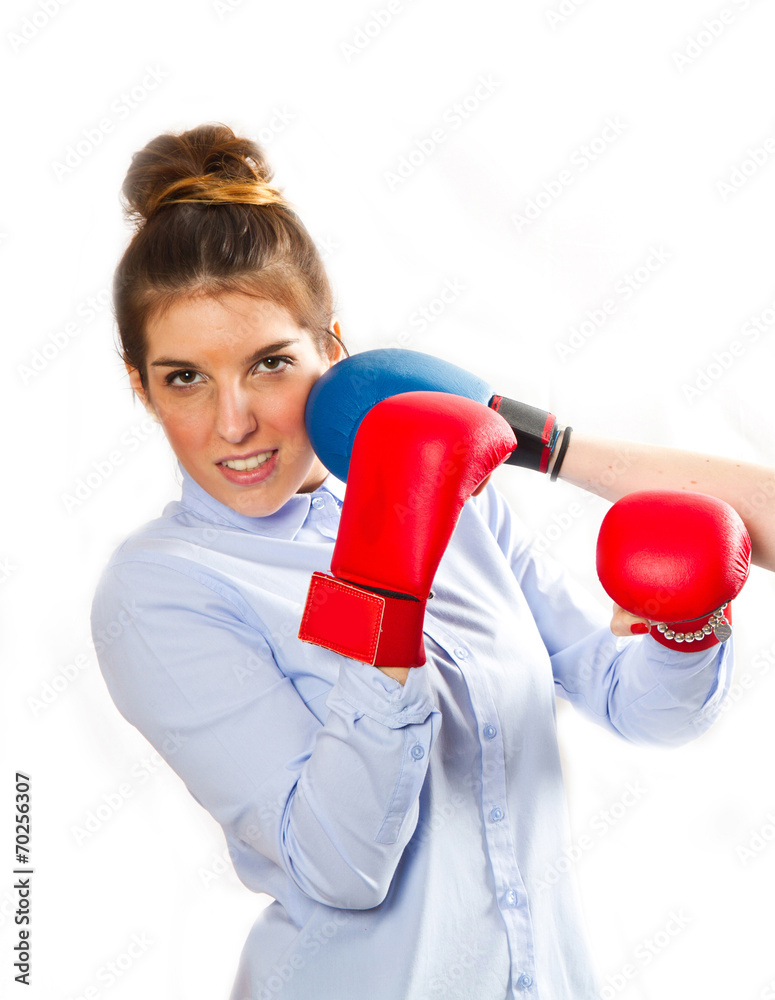 Businesswoman Boxing on a white background Businesswoman Boxing on a white background